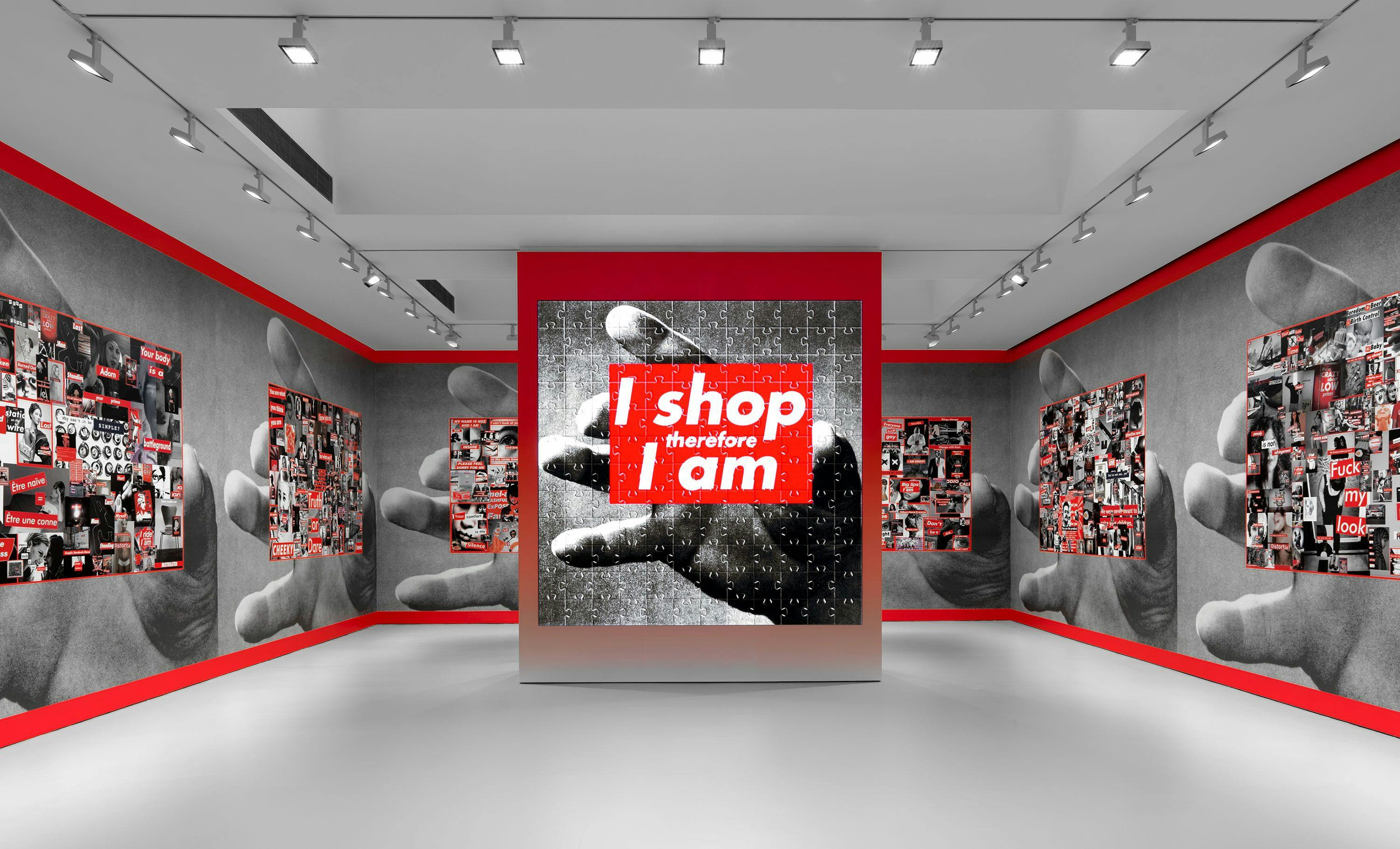 Installation view of the exhibition titled Barbara Kruger at David Zwirner in New York, dated 2022.